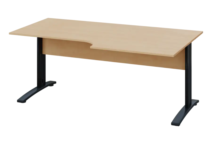 ERK 28 - 188 stůl kancelářský, rohový, pravý, kovová podnož černá, deska 25 mm, široký 1800 mm, bříza irská